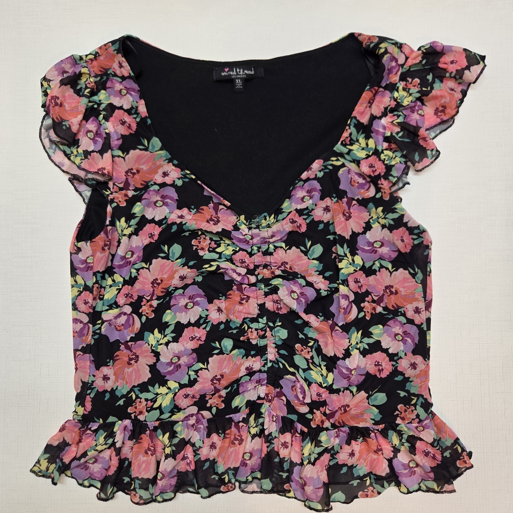 Mixed Threads Vibrant Floral Ruffle Sleeve Blouse